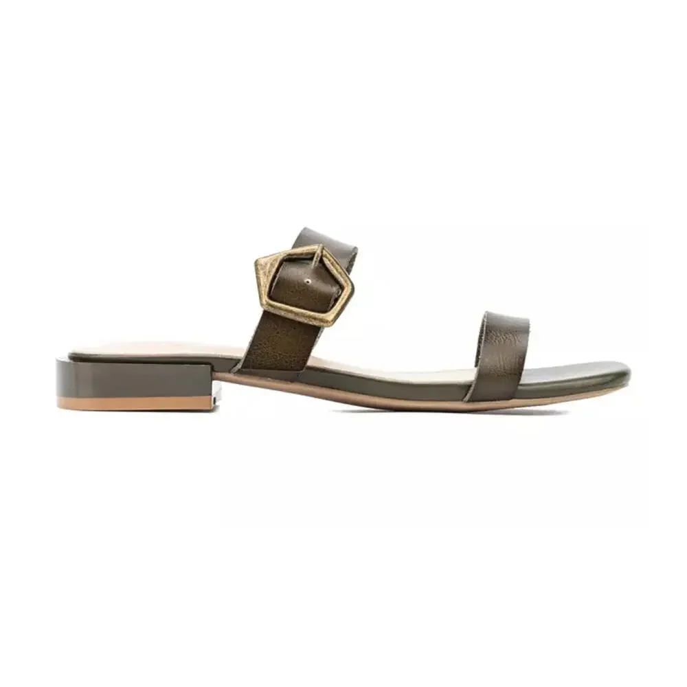 NY&C Helga Womens Big Buckle Sandal Olive Size 8 New Shoe Faux Leather Brown